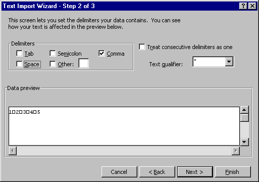Text Import Wizard Step 2 (Delimiter is Comma)