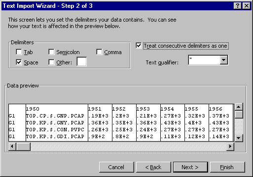 Text Import WIzard Step 2 (Treat Consecutive Delmiters as One)