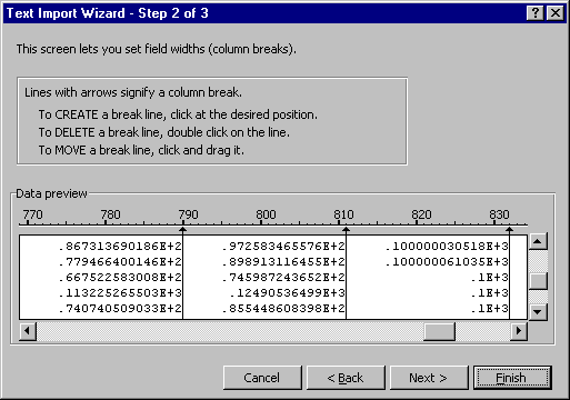 Text Import Wizard Step 2 (very little space between columns)