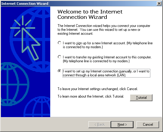 The Internet Connection Wizard Welcome Screen