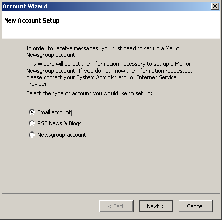 New Account Setup window