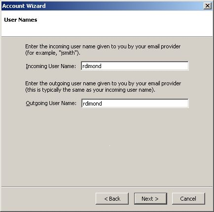 User Names window