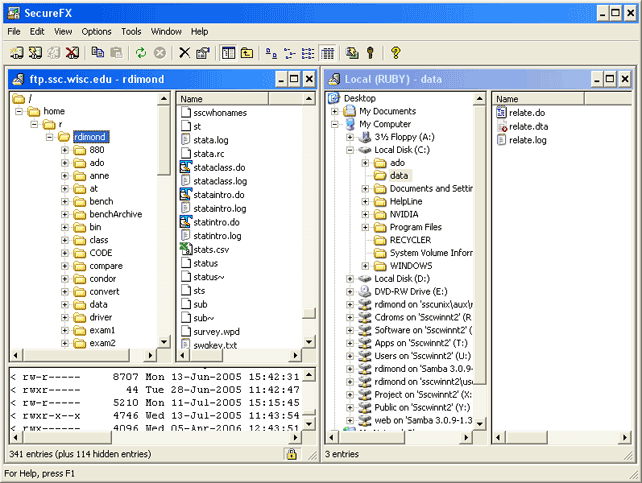 The main window after connecting to a server
