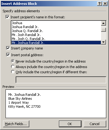 Insert Address Block