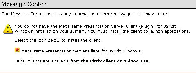 Message about installing the ICA Client