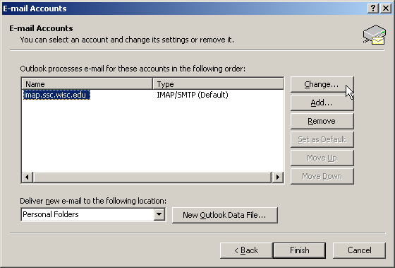 Select imap.ssc.wisc.edu and click Change