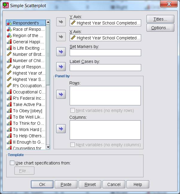 Simple Scatterplot dialog