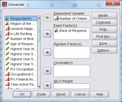 Univariate dialog