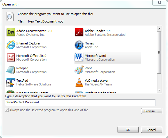 Open with Microsoft Word
