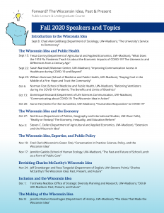 Fall 2020 Schedule of Speakers and Topics