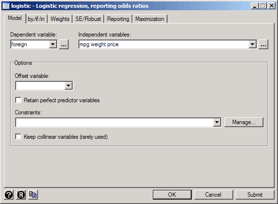 Setting up a logistic regression
