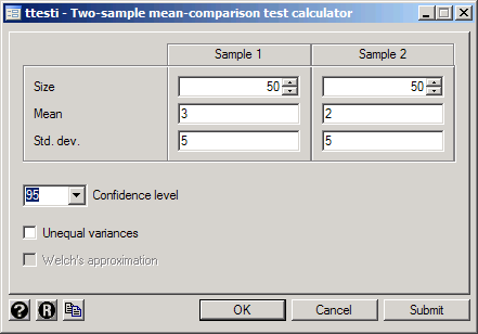 Carrying out a t-test based on summary statistics