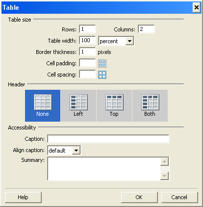 Inserting a table