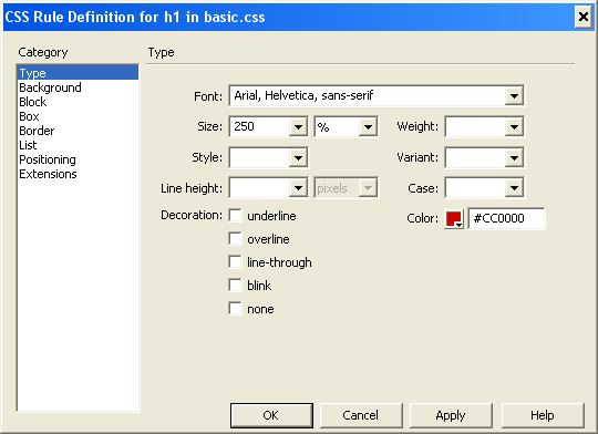 Type characteristics of <h1>