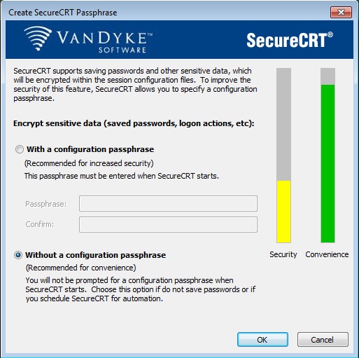 Dialog for choosing not to use a configuration passphrase