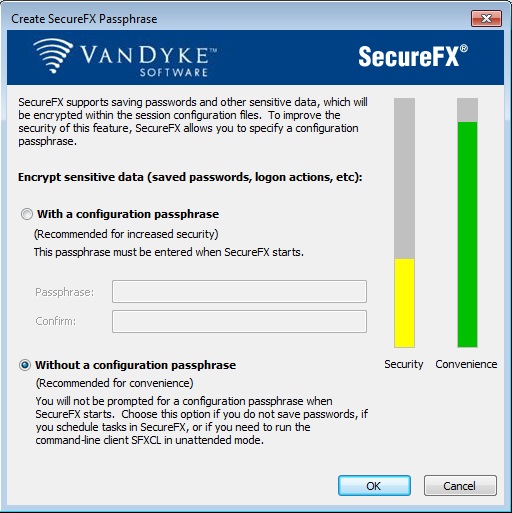 Choosing not to use a configuration passphrase