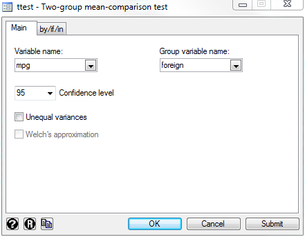 Carrying out a two group mean comparison t-test