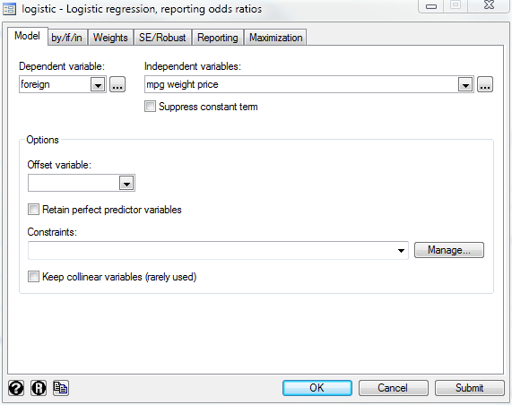 Setting up a logistic regression