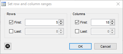 The dialog for setting the rows and columns to be read.