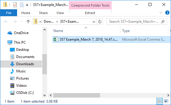 Your CSV file, seen inside the Zip file.