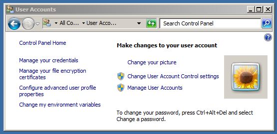 User Account dialog