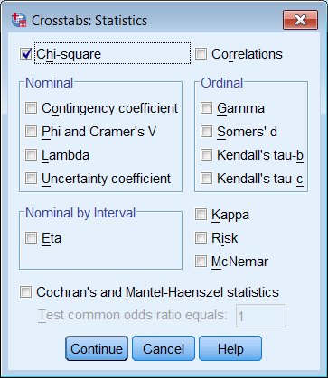 Crosstab statistics dialog