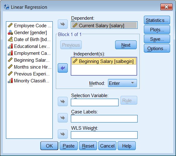 Regression dialog